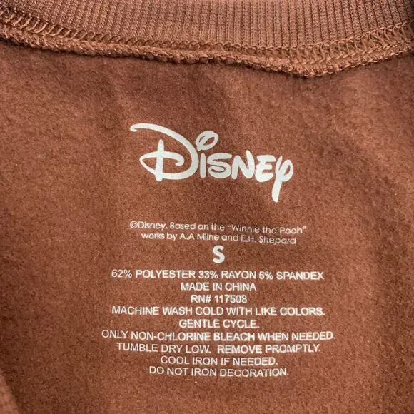 Disney Winnie The Pooh Sweater Womens S Brown Crew Neck Micro Fleece Pullover - Picture 8 of 12